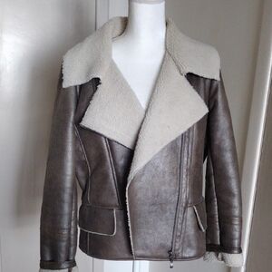Cato Brown Leather Jacket with Cream Shearling
